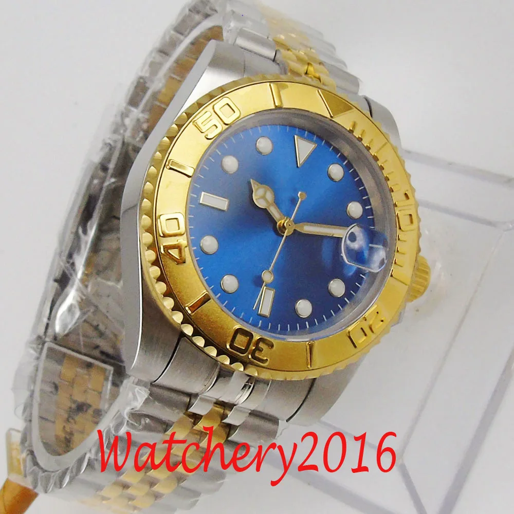 

BLIGER 40mm blue sterile dial luminous hands Sapphire Glass full stainless steel NH35 automatic movement Men's Watch