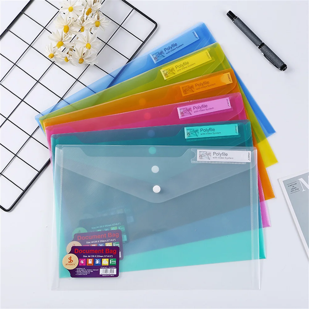 6 Pack Poly Envelopes File Folder With Label Pocket Clear A4 Transparent Document Organizer Snap Closure Expandable File Pouch