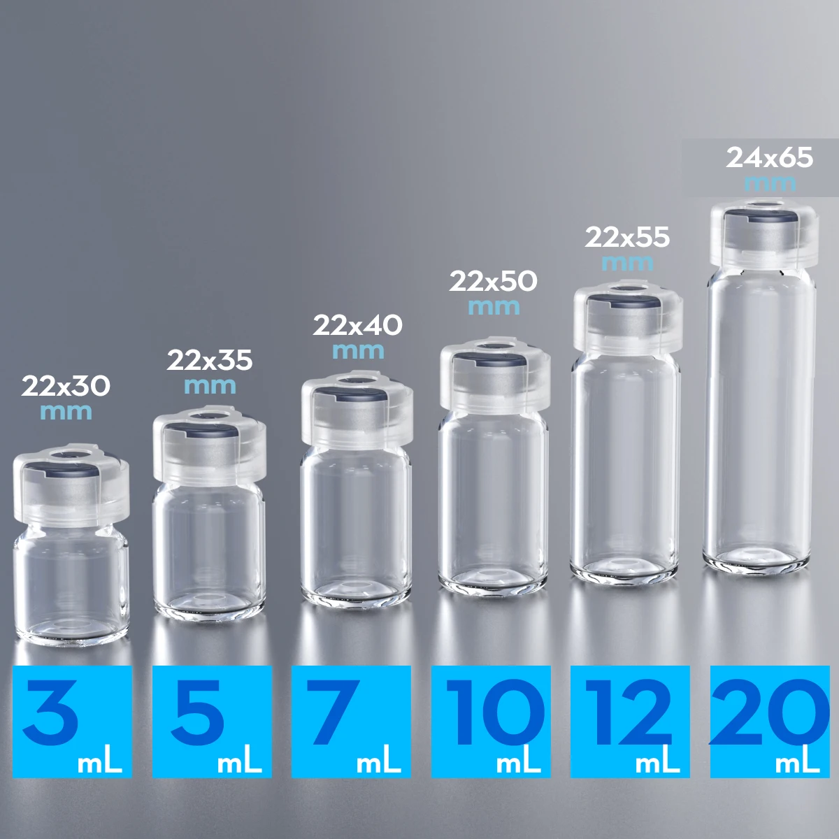 50pcs penicillin bottle glass bottle 3ml, 5ml, 7ml,10ml, 15ml, 20ml,25ml,30ml,50ml,100ml  jars