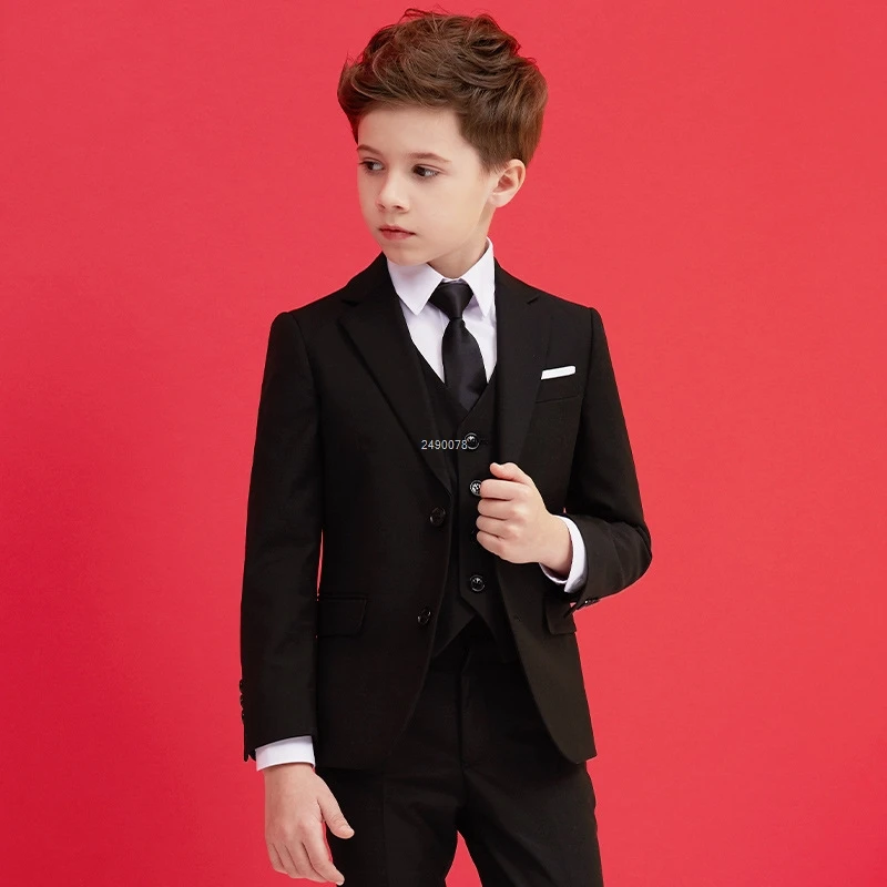 Boys Black 007 Wedding Suit Kids Formal Blazer Clothing Set Gentleman Children Day Graduation Chorus Performance Dress Costume