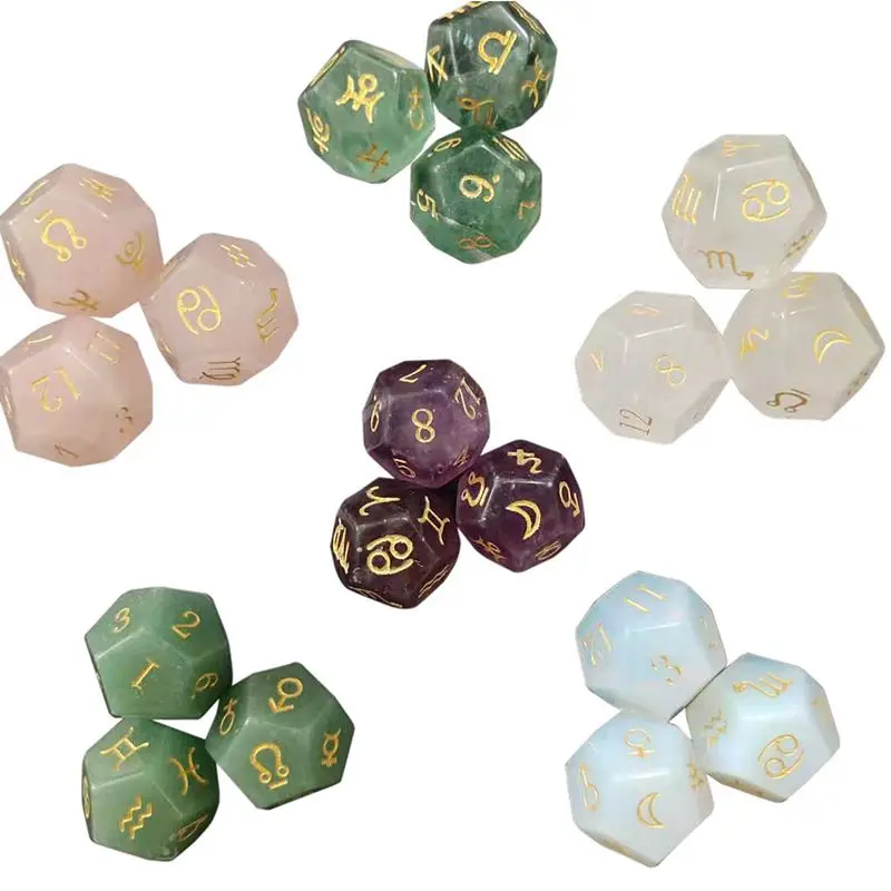 Natural Gems Astrology Tarot Dice Stone Engrave Constellation Magic Polyhedral Dice D12 Zodiac Sign Carving Dice Gift DIY Custom