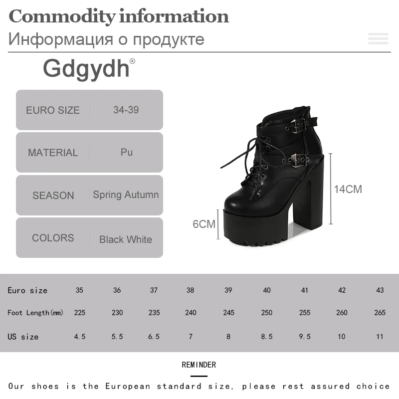 Gdgydh Block Heeled Boots for Women Platform Chunky Moto Boots Crude With High Heel Shoes Nightclub Ankle Buckle Strap Black