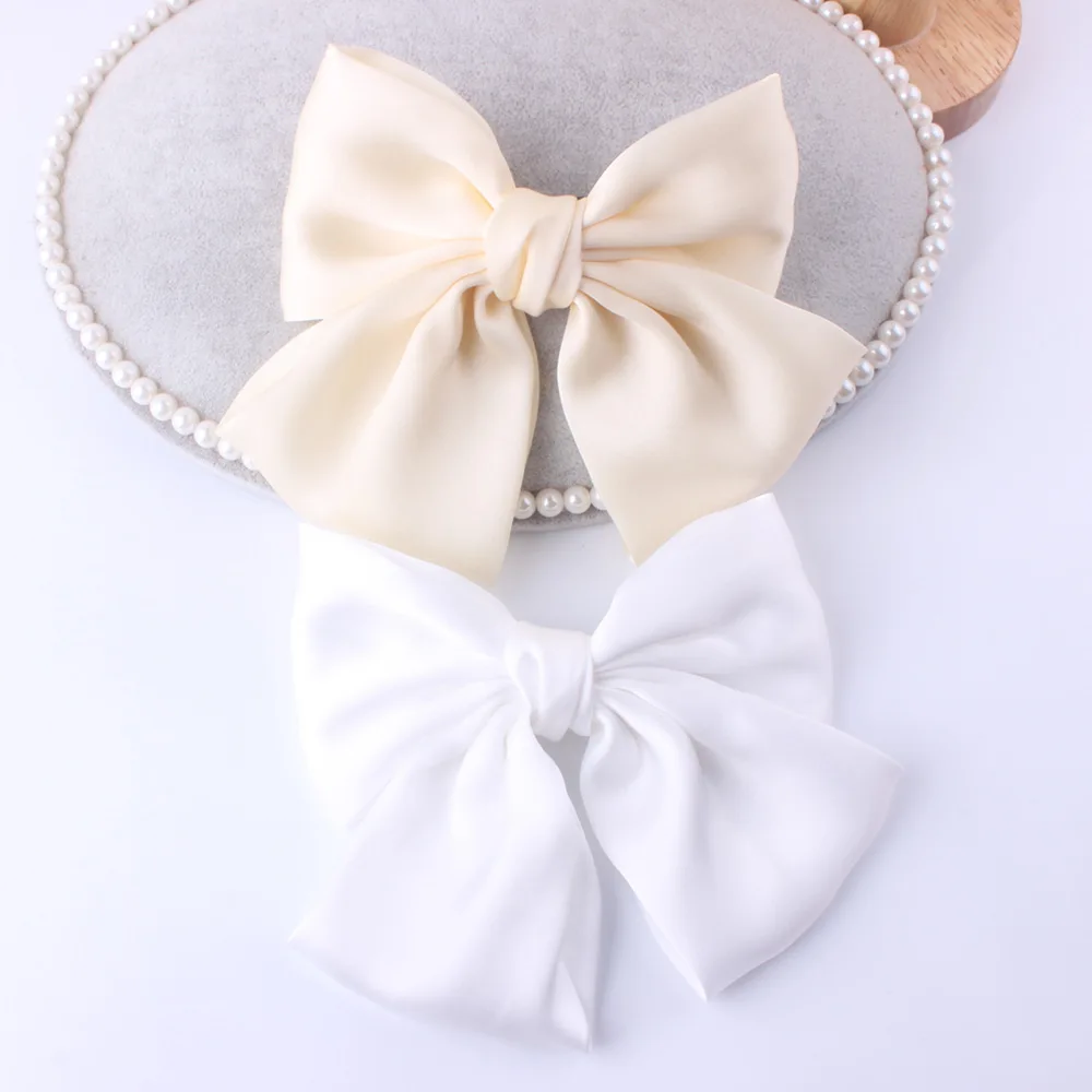 

6pcs/lot Solid Satin Big Large Bows Beautiful Girls Soft Silk Bow Barrette Hair Clips Hairpin Hairgrips Women Hair Accessories