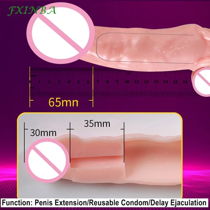 FXINBA 14-28cm Realistic Penis Sleeve Extender Large Cock Sleeve Enlargement Sex Toy For Men Delay Ejaculation Reusable Condom