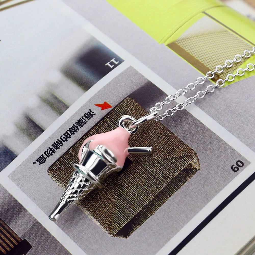 Boho Pink Ice Cream Choker Necklace 925 Sterling Silver Unisex Handcrafted Korean Dainty Necklace Music Festival Outfit Jewelry