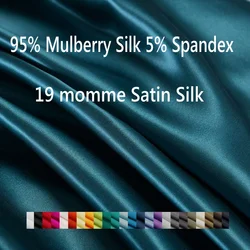 1 meter 95% Mulberry Silk 5% Spandex Satin Silk 19 momme solid colors 110cm 43