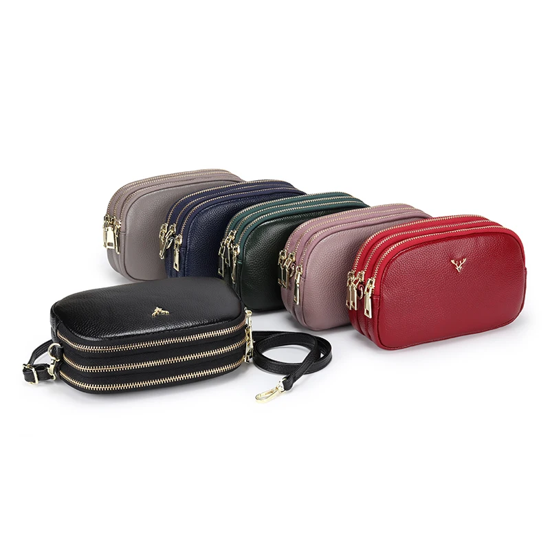 Fashion Women Shoulder Bag Genuine Leather Messenger Bags Ladies Small Three-Layer Zipper Crossbody Bags Female Casual Handbag