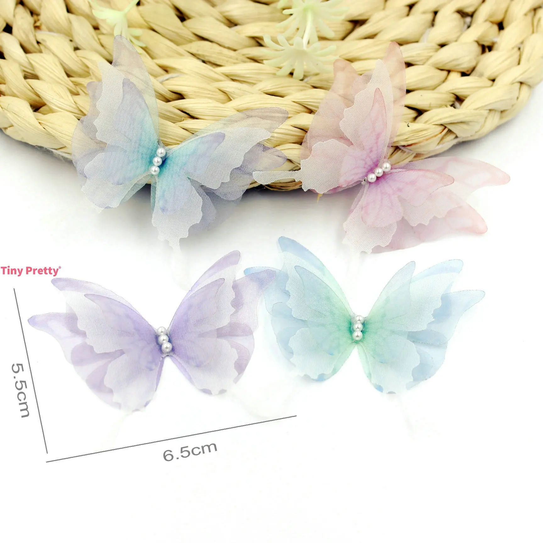 10PCS 4-layer Swallowtail Butterflies w/ Imitation Pearls Handmade Organza Butterfly Accessory for Wedding Bridal Hair Jewelry