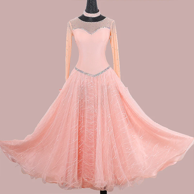 New long ballroom dance dress for dancing standard ballroom dress pink tango dance costumes waltz dresses for women ball gown