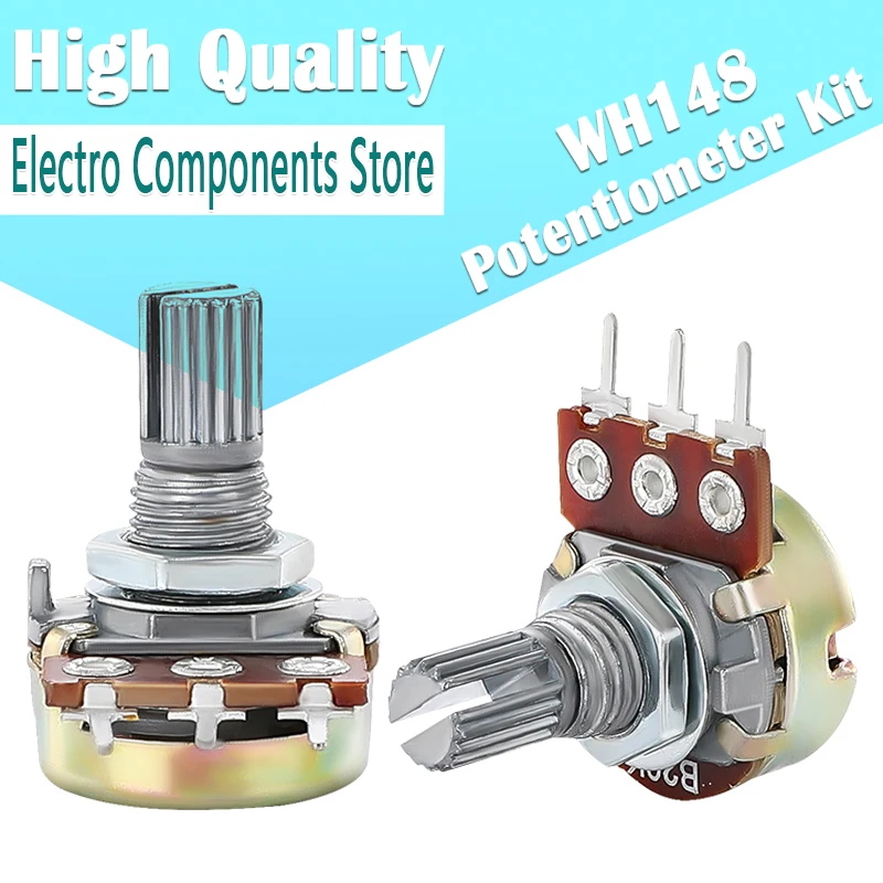 

10Pcs/Lot WH148 3Pin Single Couplet Potentiometer Kit With Nuts B1K B2K B5K B10K B20K B50K B100K B250K B500K B1M 1K 2K 5K 10K