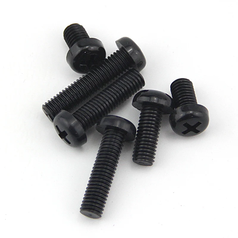 Tornillos de cabeza redonda Phillips, cabeza redonda de plástico de nailon negro, M2, M2.5, M3, M4, M5, M8, M2, M2.5x, 4, 5, 6, 8, 10, 12, 15mm