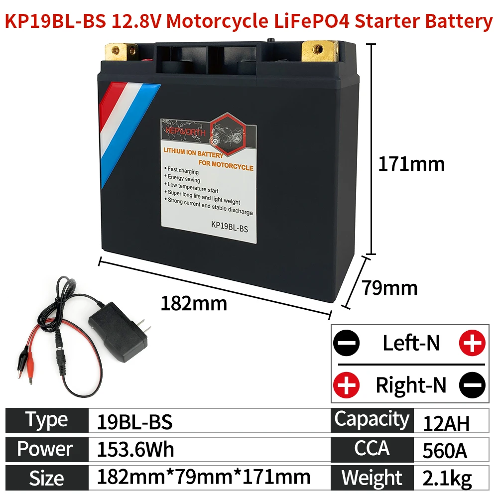 12V KP20L-BS 12Ah KP19BL-BS 12Ah Motorcycle Starter LiFePO4 Battery CCA 620A 560A Lithium LFP Battery With BMS Motorbike