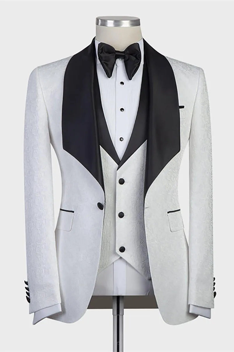 Custom Size Classic Groomsmen white Groom Tuxedos Shawl Lapel Men Suits Wedding Prom Best Man Blazer Jacket With Pants Set