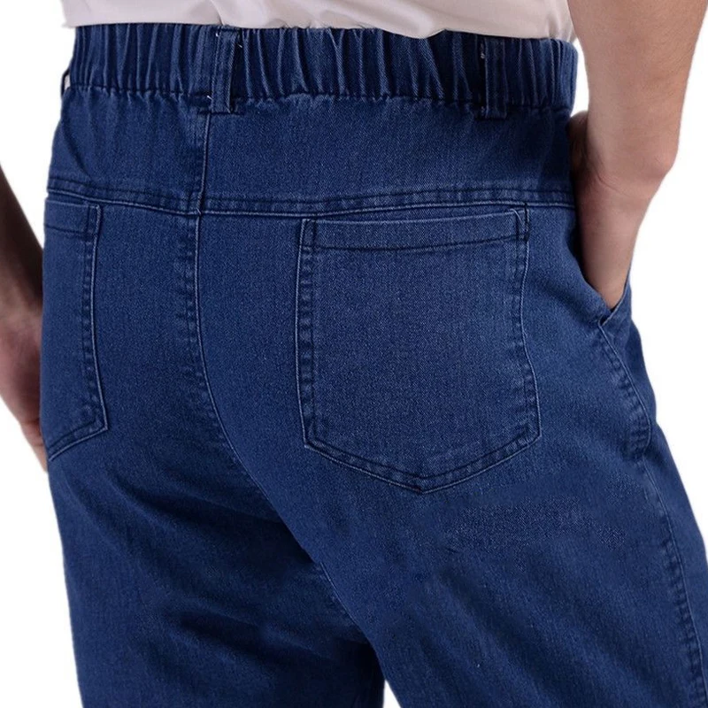 Pantalones vaqueros rectos duraderos para hombres, ropa de trabajo al aire libre, cintura elástica, pierna ancha informal, pantalones de mezclilla