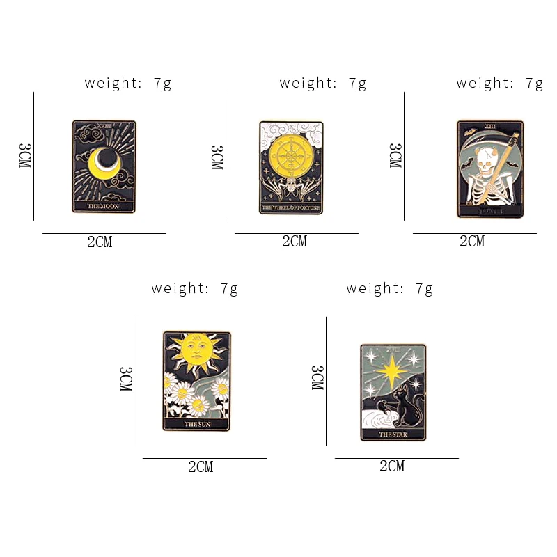 Creative Geometry Tarot Skeleton Punk Enamel Pins Sun Star Moon Cat Flower Alloy Brooch Badge Retro Jewelry Gift For Friends