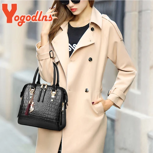 Imagen 2 del producto Yogodlns, bolso de lujo con patrón de cocodrilo para mujer, nuevo bolso de hombro con borlas de cuero PU para invierno, bolso con asa de diseño de marcas, bolso para mujer