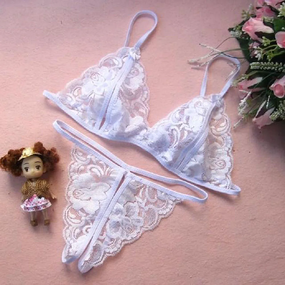 Women Lingerie Underwear Set Sexy Lace Transparent Bra G-String  H9