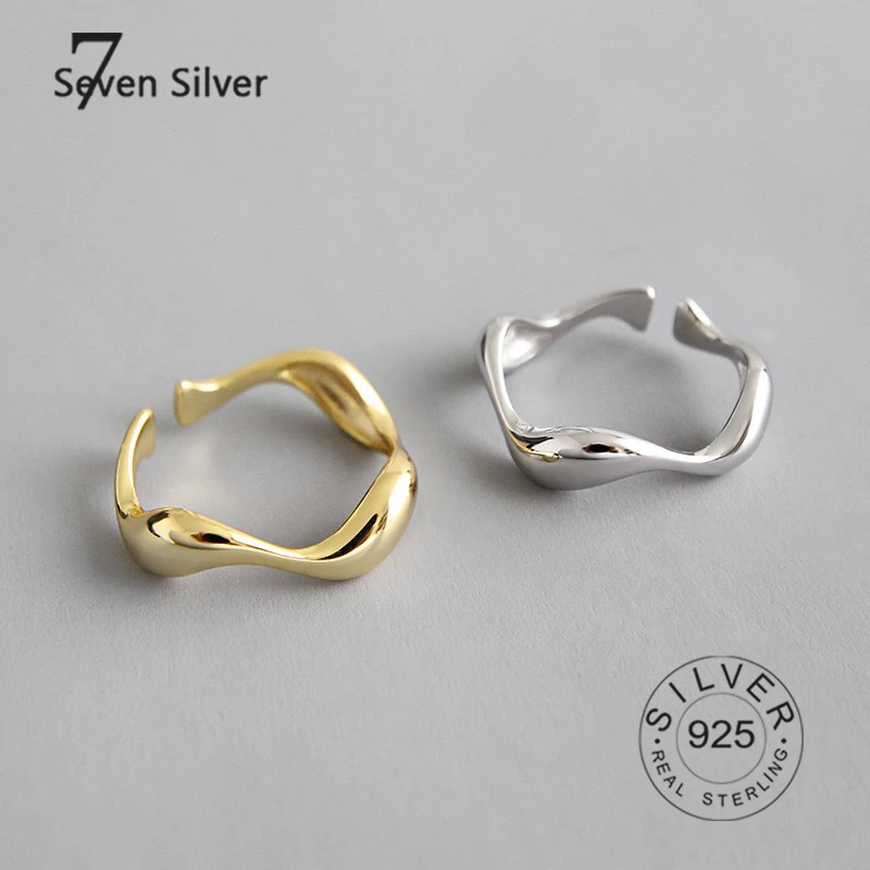 Silver finger rings for women curve lines openTrendy fine Jewelry Large Adjustable Antique Rings Anillos