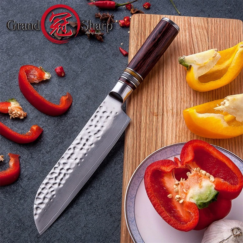 

Нож кухонный Grandsharp, 6,7 дюйма, дамасская сталь, углеродистая сталь, японский сантоку VG10, нож шеф-повара, подарочная коробка