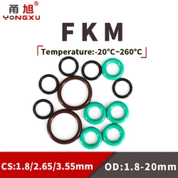 FKM O Ring Seal Gasket Thickness CS1.8/2.65/3.55mm ID1.8-20mm FPM Oil Acid and Alkali Resistant Automobile Fluororubber O-Ring.-