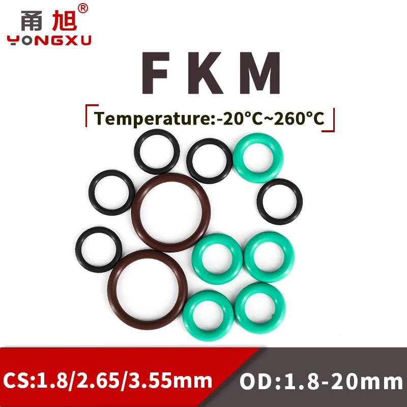 FKM O-ring Uszczelka Grubość CS1.8/2.65/3.55mm ID1.8-20mm FPM Odporny na kwasy i zasady O-ring z gumy fluorowej samochodowej.