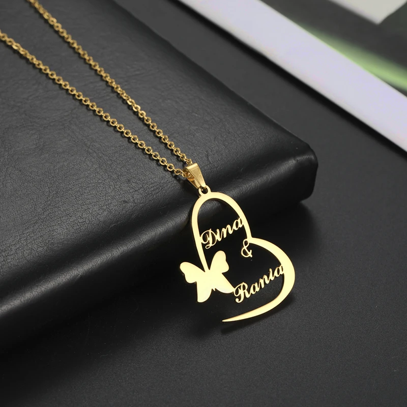 Sipuris Personalized Custom Name Pendant Necklace for Women Stainless Steel Butterfly Heart Fashion Jewelry Weddings Gift