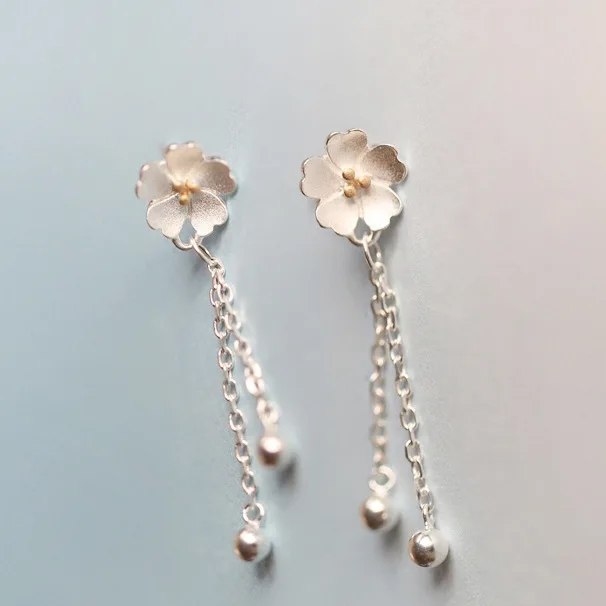 Prawdziwe 925 Sterling Silver flower kolczyki dla kobiet Ladies komunikat biżuteria koreańskie kolczyki Pendientes Brincos