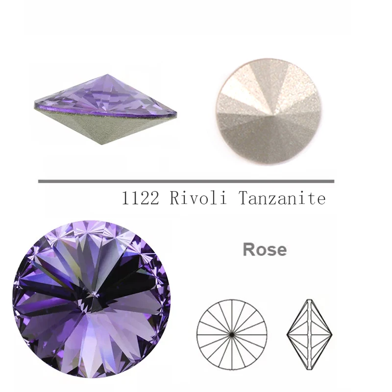 YANRUO 1122 Rivoli Chaton Round Tanzanite Pointback Stones Sewing Glass Rhinestones Sew On Crystals Jewelry For Wedding Dress