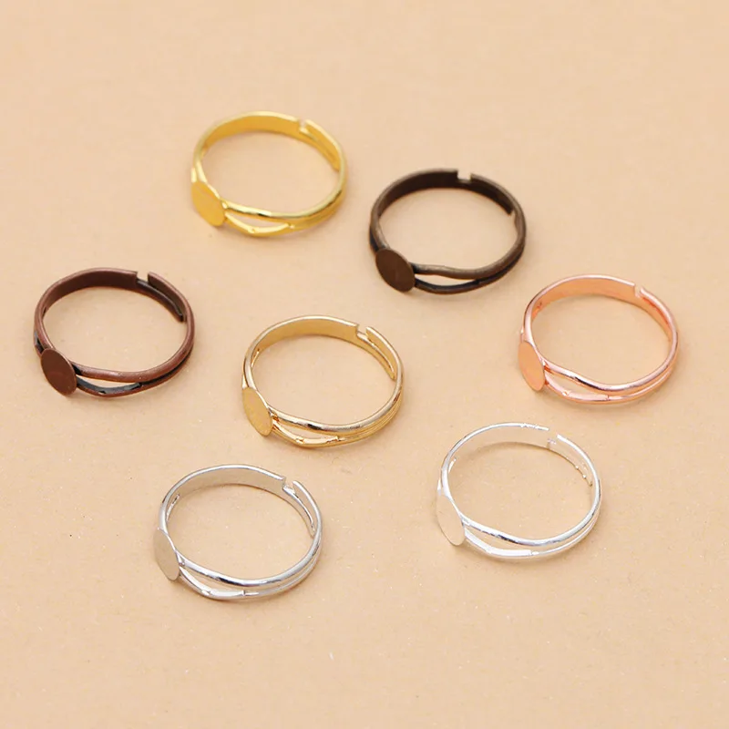 40pcs Copper Y Shaped Adjustable Blank Ring Base with 6 8 10 12mm Flat Circle Glue Pad Settings Tray DIY Jewelry Making Ring