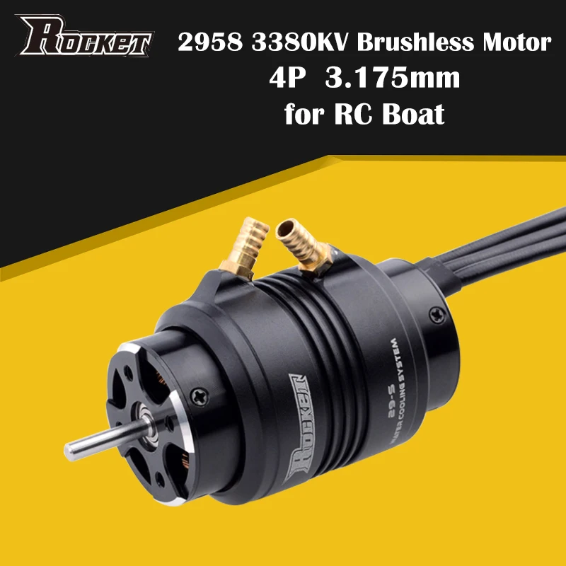 Rocket 2958 3380KV Brushless Waterproof Motor with 29-S Water Cooling Jacket Cover 3.175mm 4 Pole Shaft For 600-800mm