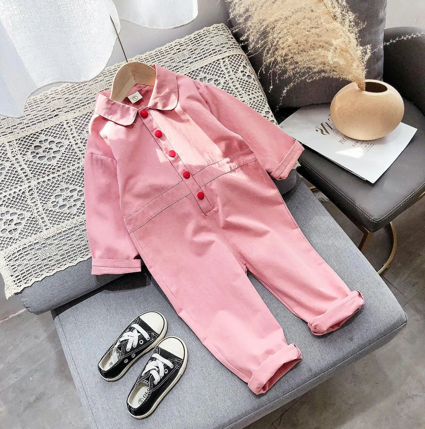 Children Clothing Jumpsuit 2020 Autumn New Cute Girls Casual Letter Tooling Denim Baby Kids Clothes Japanes & Korean Style 1-7 Y