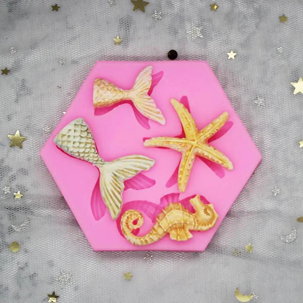 Baking Mould Healthy Soft Marine Life Shape Mold Mini Mermaid Tail Starfish Silicone Mold Chocolate Mold