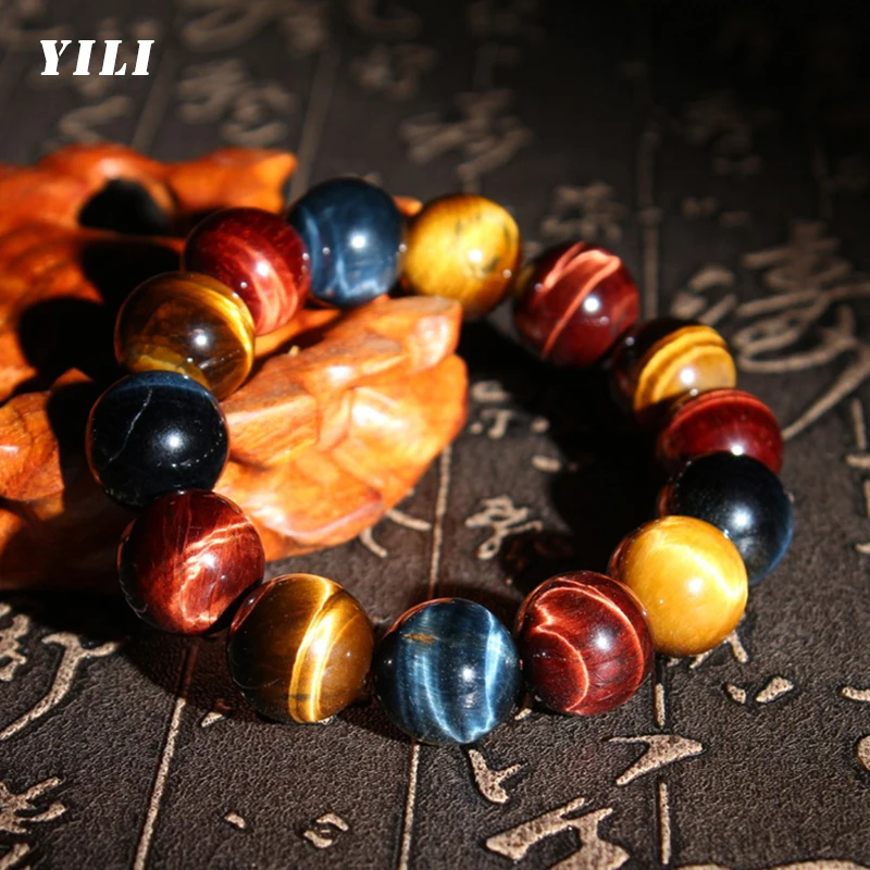 

8-14MM AAAA Tiger Eye Bracelet for Men Elastic Healing Natural Beaded Bracelet for Boys Anxiety Relief Jewelry Gifts