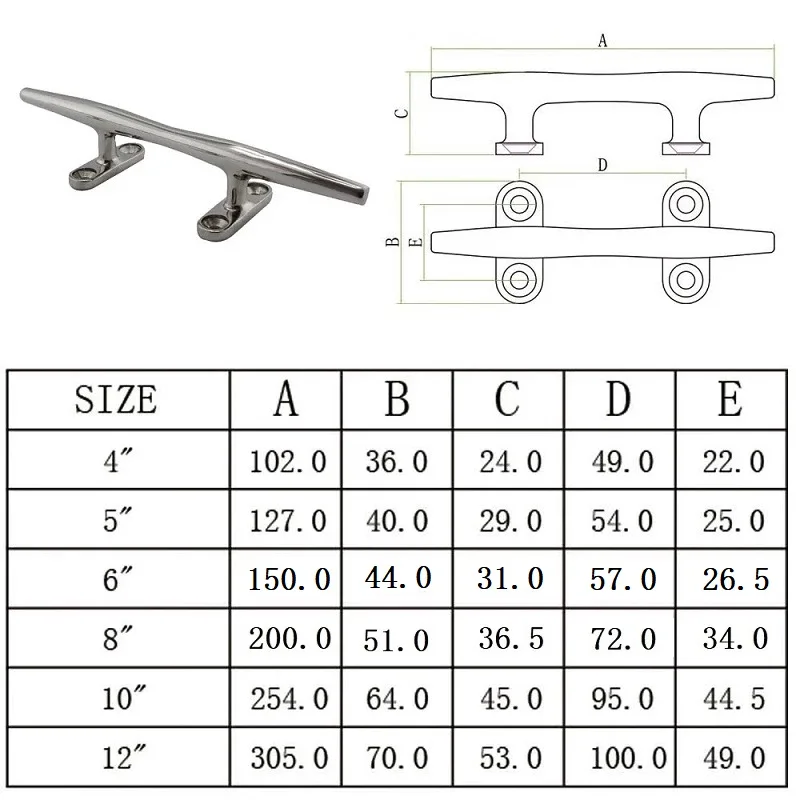 2PCS Cleat 316 Stainless Steel Marine For Boats 4 5 6 8 10 12 Inch Stainless Steel Deck Cleat