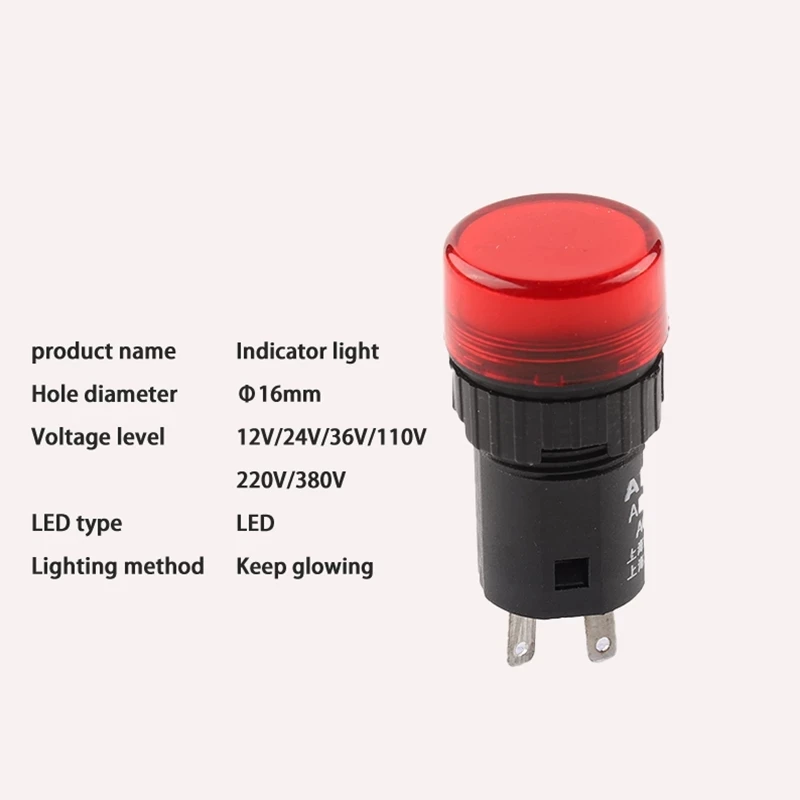 1PCS Colorful AD16-16E 2 Pin 16m Flash Signal Light LED 12V 24V 110V 220V 16mm Switch Red Green Yellow