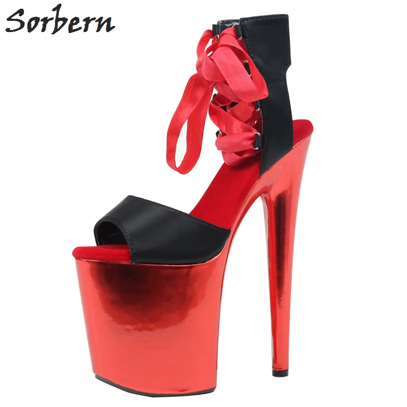 

Sorbern 8 Inch Red Slingback Sandals High Heel Women Stripper Heel Lace Up Summer Shoe Party Sandals For Girls Party Shoes