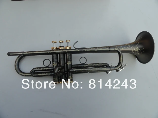 New Bb Trumpet B Flat Brass Musical Instrument Unique Grind Arenaceous Black Nickel Plated Exquisite Carve Patterns Trumpet Horn