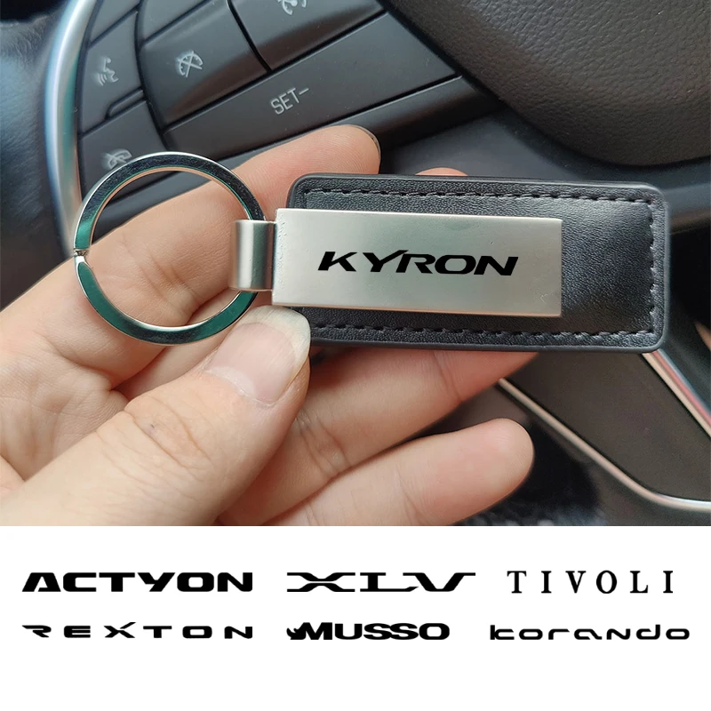 New leather metal car key chain keychain car key ring for Ssangyong Actyon Korando Kyron Musso Grand Rexton car Accessories