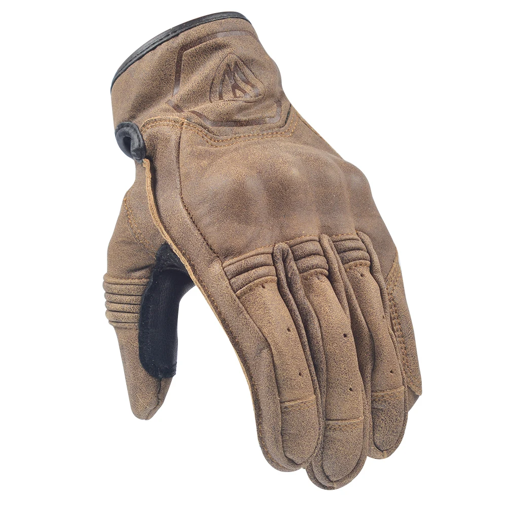 Willbros Dark Brown Vintage Motorcycle Touch Screen Gloves Men's Retro Leather Gloves For Street Motorbike  Bike Touring