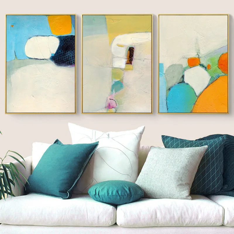Canvas Painting Blue Yellow Abstract Painted Geometric Color Wall Art Pictures Nordic Modern Minimalist Living Room Home Decor