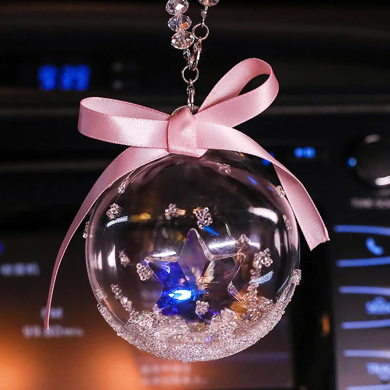 Crystal Star Bal Auto Beeldje Glas Auto Mode Hanger Interieur Rhinestone Bling Achteruitkijkspiegel Ornament Thuis Bruiloft Decor