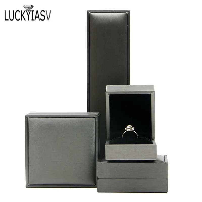 Jewelry Storage Box Silver Brushed PU Leather Ring Box Bracelet Necklace Box Pendant Gift Box For Jewelry Wedding Gift Box