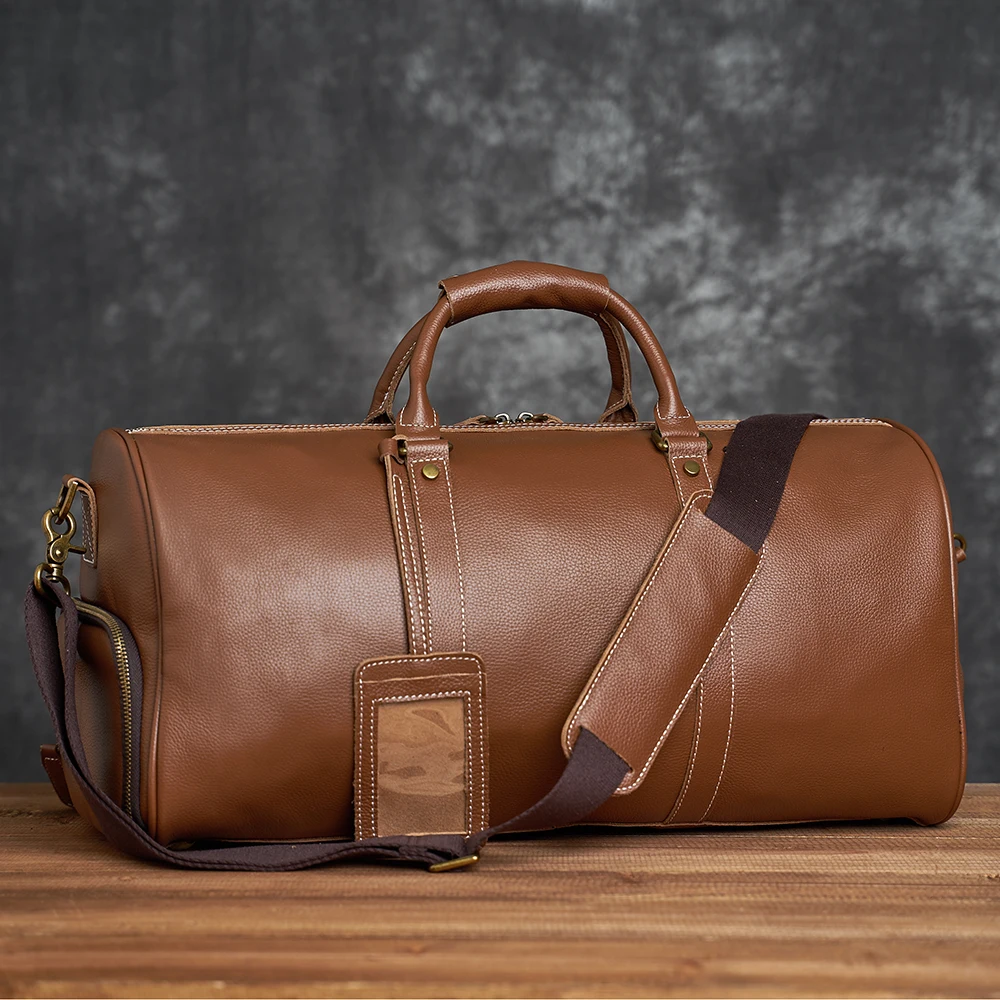 ZRCX Natural Cow Skin Travel Bags Men\'s Leather Overnight Bags Hand Luggage Men Male Weekend Bag Business Man 50cm