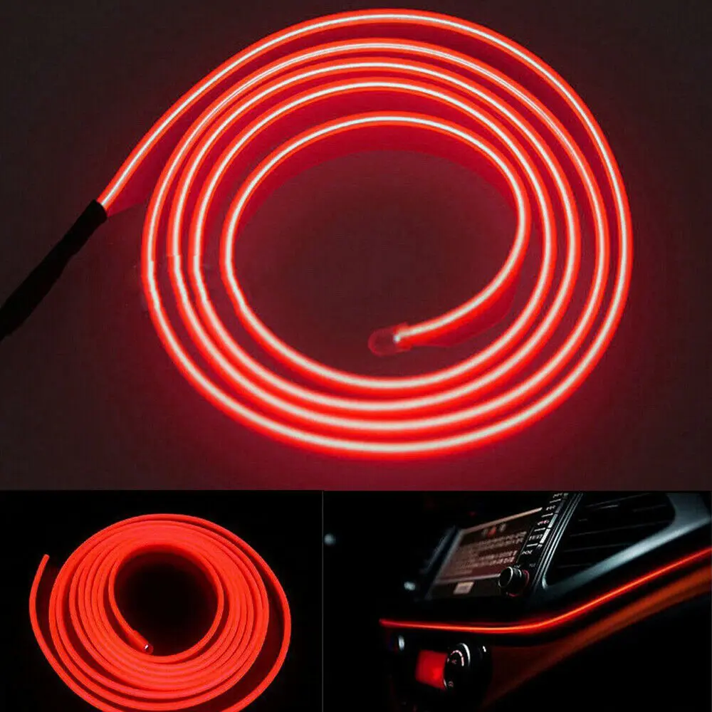 

200cm Cold Light Strip Red LED Auto Car Interior Decor Atmosphere Wire Strip Light Lamp Accessories 12V