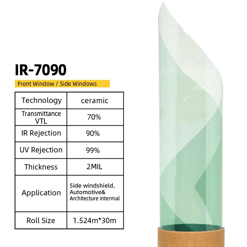 

60cmX120cm IR80% VLT70% Anti-glare UV Protection High Quality Light Green Nano Ceramic Solar Car Window Tint Film