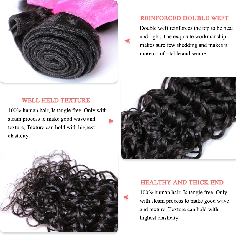 Queen Hair Official Store Brazilian Hair Weave Bundles With Lace Closure Human Hair Bundle Deal With Closure Water Wave Bundles