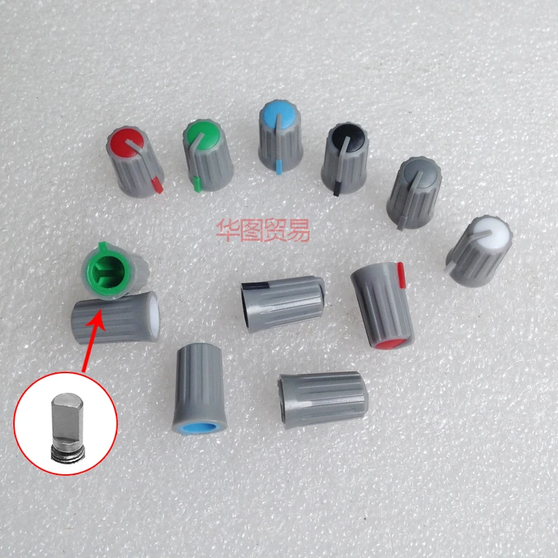 

60pcs half-axis potentiometer fader knob cap D / mixer plastic cap 17.3mm*11mm hole 6mm 270 degree / black gray red white