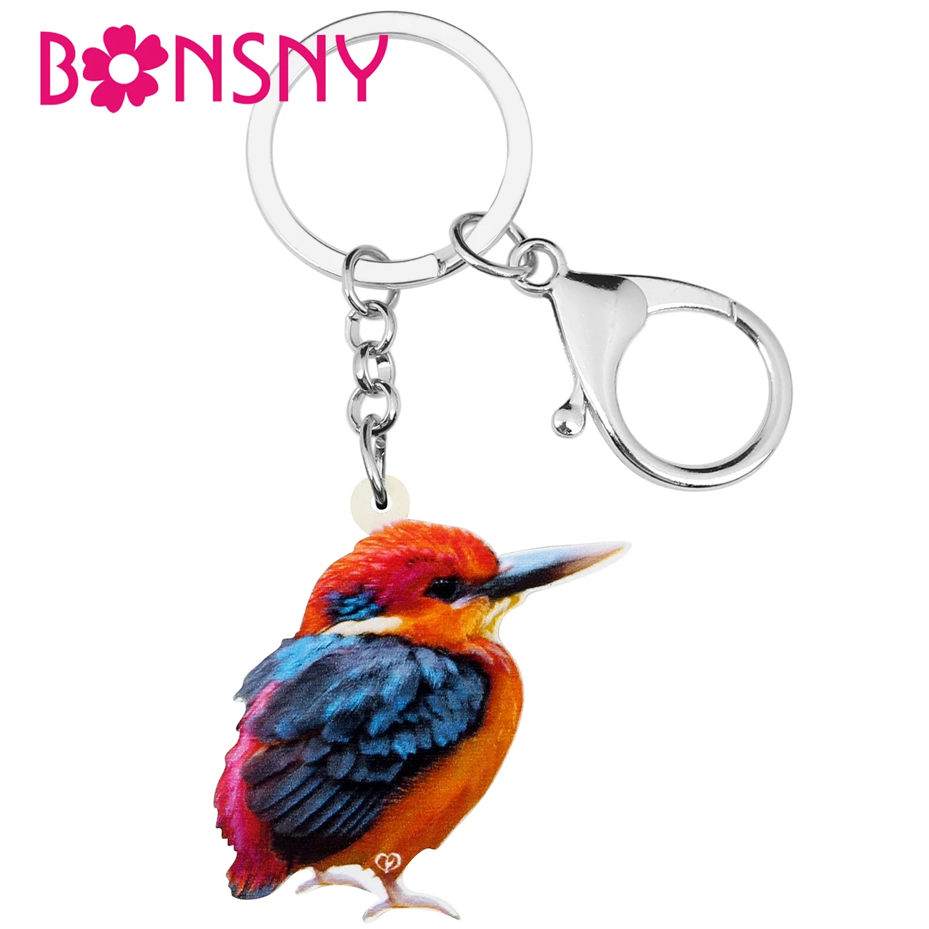 Bonsny Acrylic kingfisher Keychains Big Long Print Bird Animal Keyring Jewelry For Women Girls Teen Party Wallet Bag Decoration