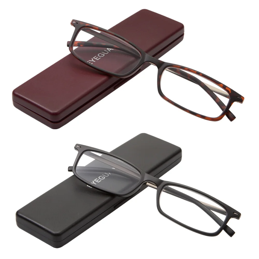 2Pairs Reading Glasses with Portable Case Slim Mini Pocket Readers for Women Men