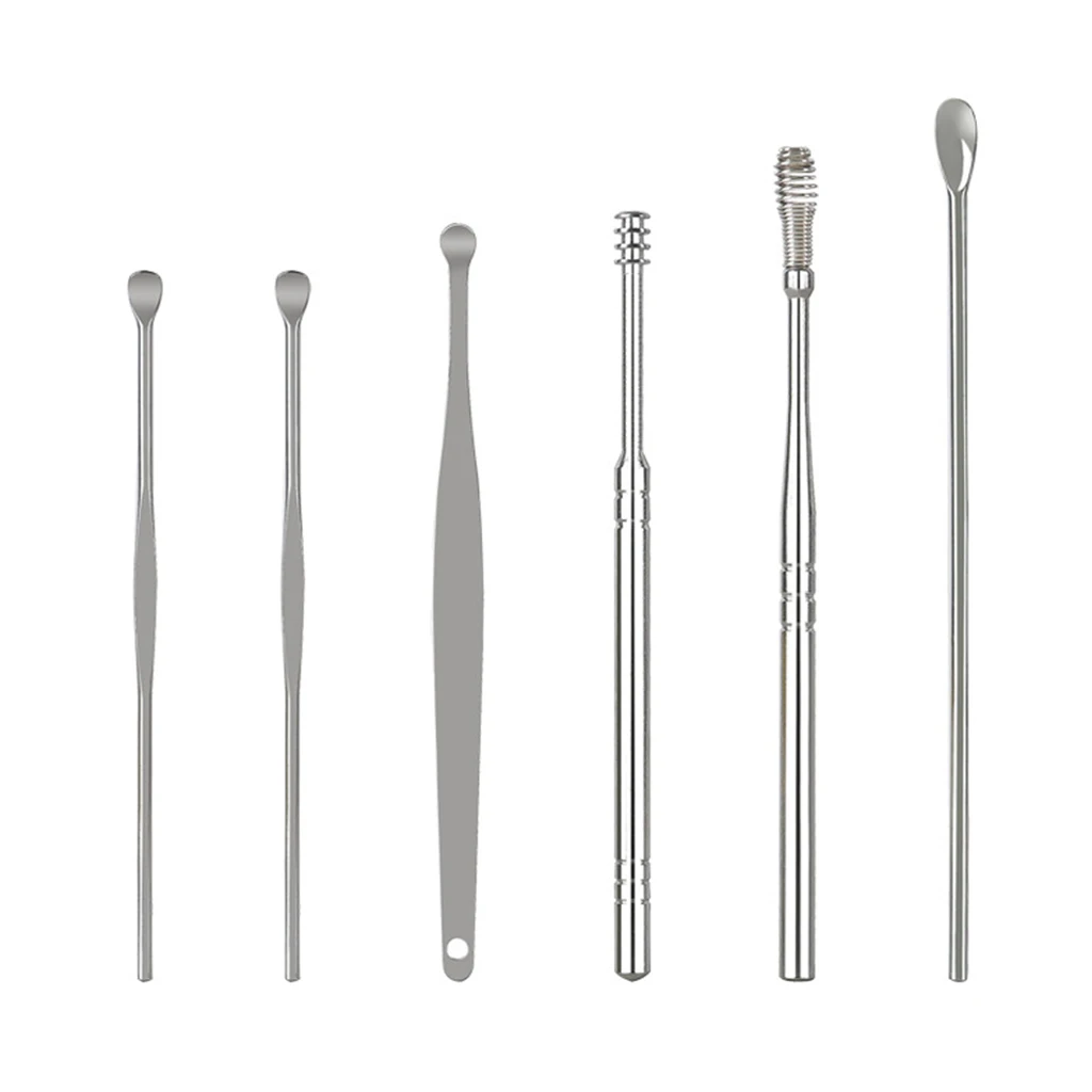 6PCS Earwax Removal Kit Wax Cleanser Remover Ear Pick Tools Reusable Care Stainless Steel Earpick Cleaning